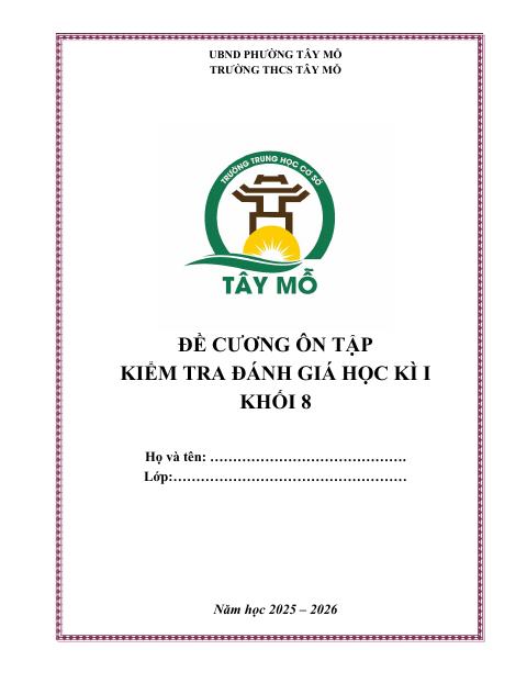 Đề cương ôn tập Học kì 1 Toán 8 năm 2025–2026 trường THCS Tây Mỗ (Hà Nội)